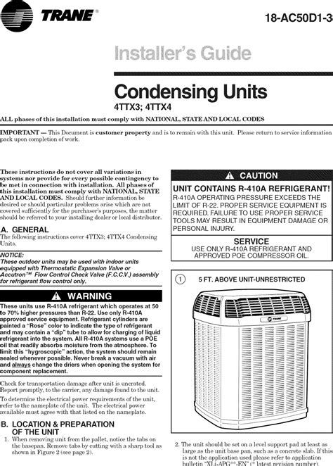 Trane Air Conditionerheat Pumpoutside Unit Manual L0904664