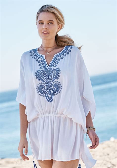 Embroidered Tunic Swim Coverup Plus Size Swimsuit Cover Ups Woman Within