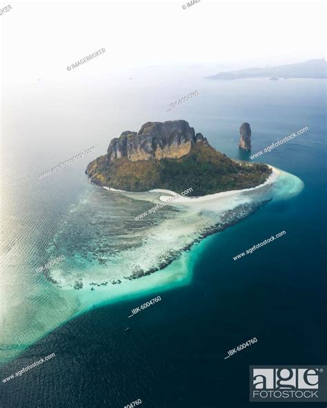 Aerial View Chicken Island At Sunset With Offshore Reef Koh Poda