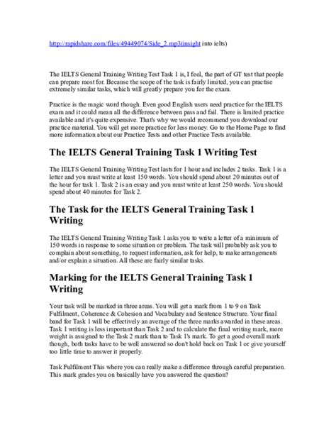 Pdf The Ielts General Training Task 1 Writing Test The Task For The