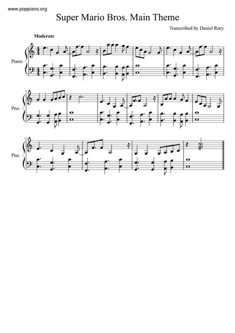 Koji Kondo Super Mario Bros Theme Sheet Music Notes Chords Download Printable Piano Solo PDF