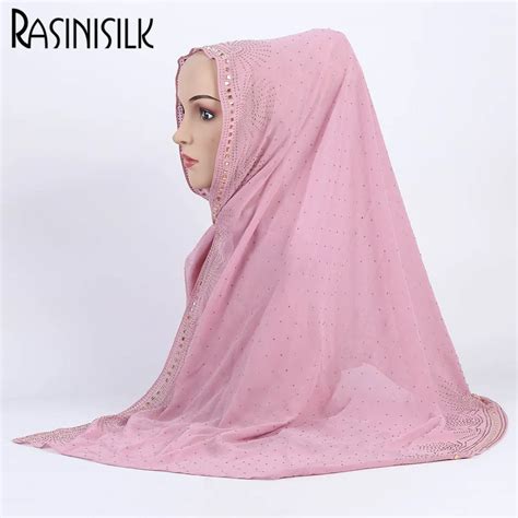 Pcs Can Pick Colors Arab Headscarf Factory Islamic Long Scarf Pearl Chiffon Full Hot Drill