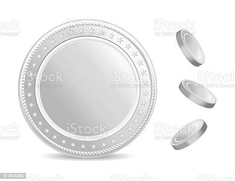 Realistic Silver Coins Vector Set Blank Coin With Shadow Front Stock