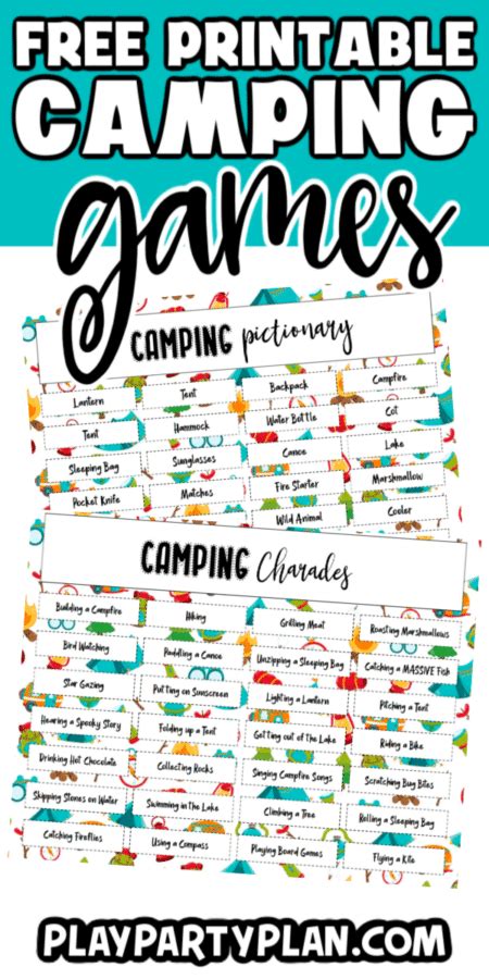 Camping Charades And Pictionary Free Printable Words Play Party Plan