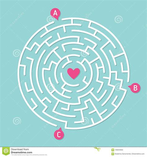 Round Labyrinth Maze Game Concept Of Love Stock Vector Illustration