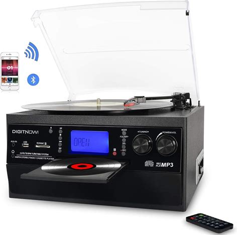 Digitnow Bluetooth Vinyl Record Player Turntable Cd Cassette Amfm