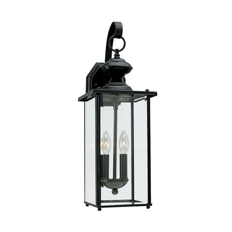 This led integrated outdoor lantern combines clean contemporary design with a rustic aged iron finish to accent all decor styles. Sea Gull Lighting Jamestowne 2-Light Black Outdoor Wall Mount Lantern-8468EN-12 - The Home Depot