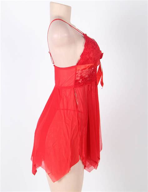 Wholesale Red Flirty Lace And Microfiber Plus Size Babydoll