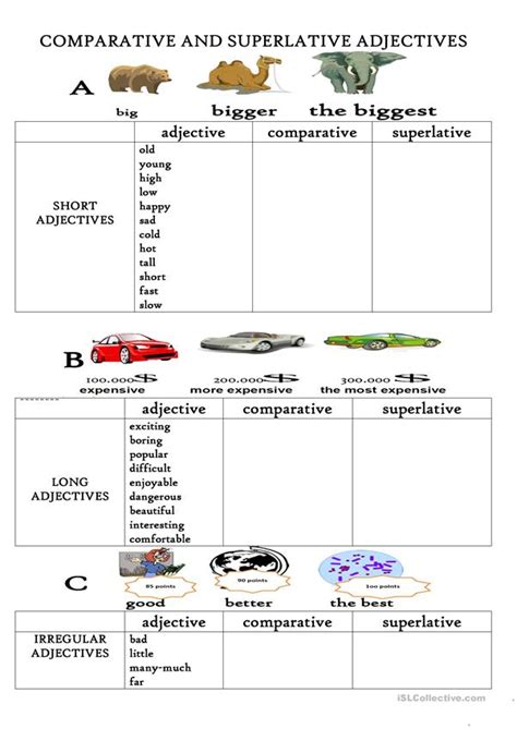 Comparative And Superlative Adjectives English Esl Worksheets For