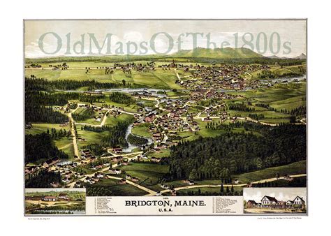 Bridgton Maine In 1888 Birds Eye View Map Aerial Panorama