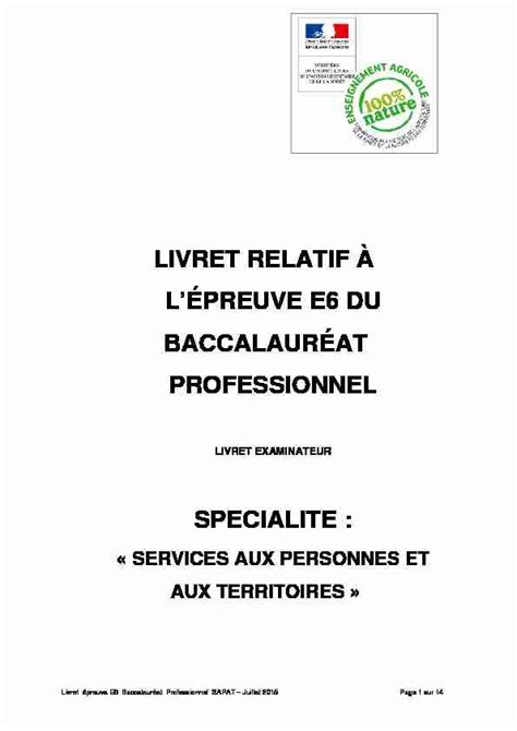 Livret Relatif à Lépreuve E6 Du Baccalauréat Professionnel Chlorofil