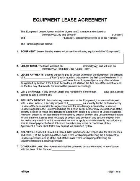 Equipment Lease Agreement Free Template Printable Form Templates And
