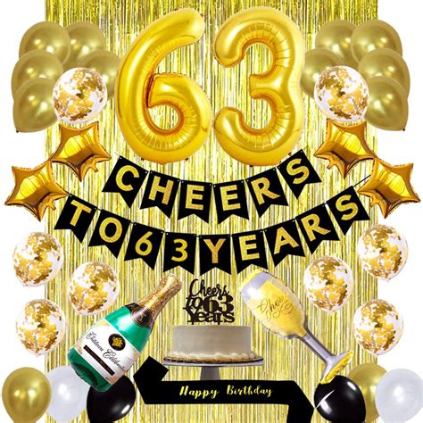 Buy Gold 63rd Birthday Decorations Kit Cheers To 63 Years Banner