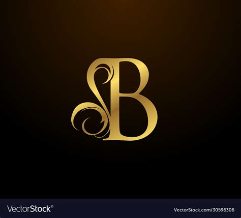 Graceful Initial B Gold Letter Logo Vintage Drawn Vector Image