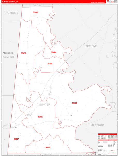 Sumter County Al Zip Code Wall Map Red Line Style By Marketmaps Mapsales
