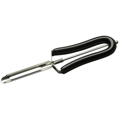 stainless steel ergonomic swivel peeler with black santoprene handle 7 1 2 l