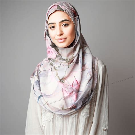 Pink Blue Cherry Blossom Printed Luxurious Instant Hijab Halal Hijab