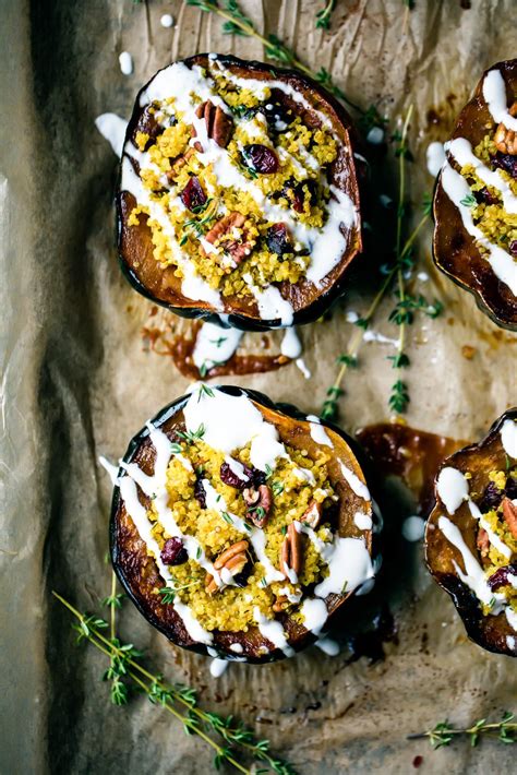 Stuffed Acorn Squash With Cranberry Pecans And Quinoa Then Drizzled