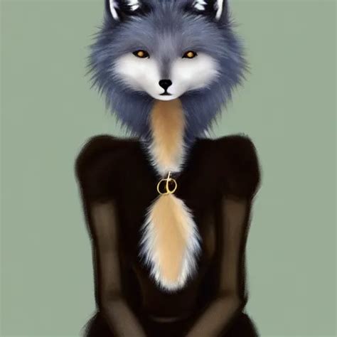 Digital Painting Of A Female Anthro Arctic Fox Furry Stable Diffusion