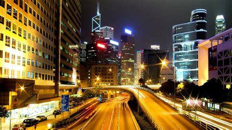 Wallpaper Street Cityscape Hong Kong Night Road Skyline