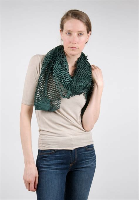 Claudio Cutuli Cult Calcide Laser Cut Leather Scarf In Green Santa Fe