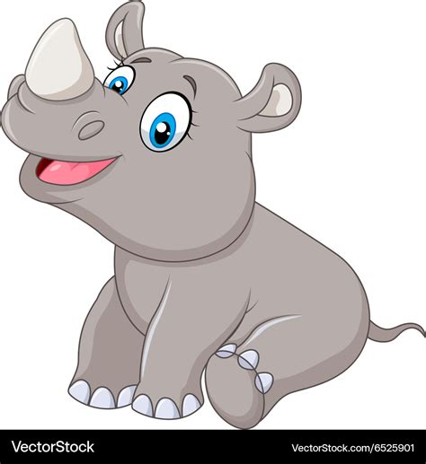 Cartoon Baby Rhino Sitting Isolated Royalty Free Vector