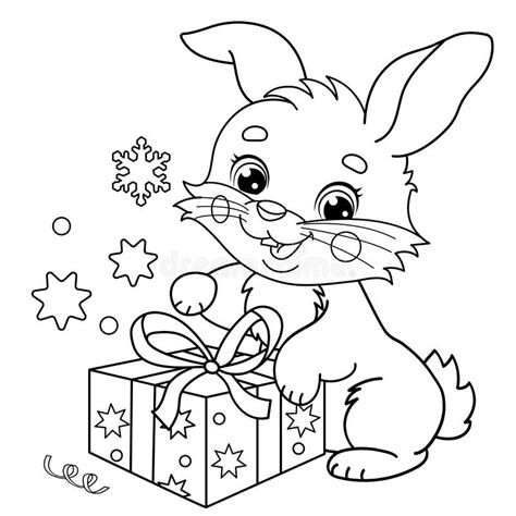 Coloring Page Outline Of Cute Bunny Or Rabbit With Ts Christmas