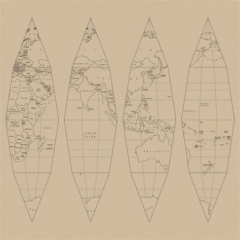 Flattened Globe Spherical Map Expanded Recortes Globo Terráqueo Globo