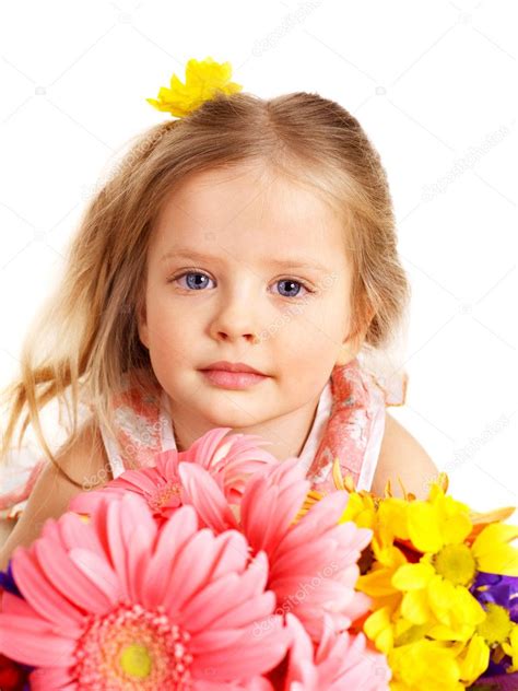 Happy Child Holding Flowers — Stock Photo © Poznyakov 6335539