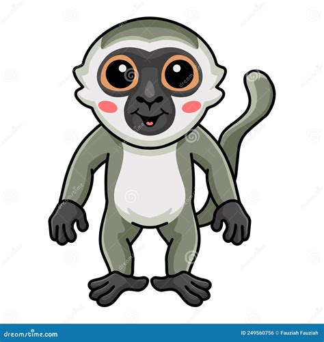 Cute Little Vervet Monkey Cartoon Standing Stock Vector Illustration