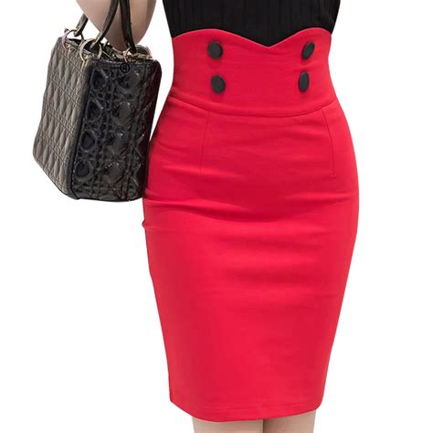 2016 Slim Fit Bodycon Tight Skirt Business Wear Buttons Big Size Ladies
