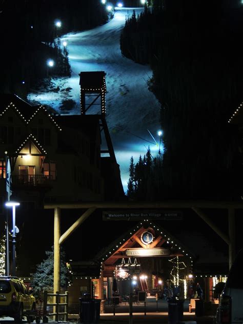 A View Of Night Skiing From The Entrance Of River Run Village