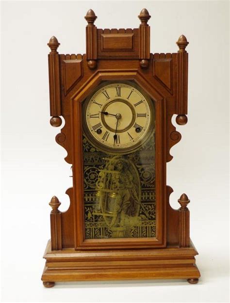 Ansonia Walnut Cottage Mantel Clock With Faux Mercury Pendulum Clocks