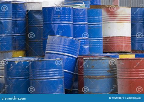 Front View Of Many Rusty Iron Barrels Stock Image Image Of Texture