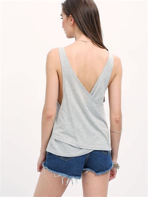 Grey Sleeveless Backless Tank Top Sheinsheinside