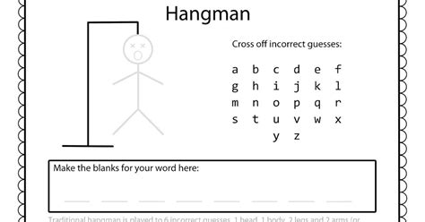 Free Hangman Template Hangman Words Teaching Sight Words Templates