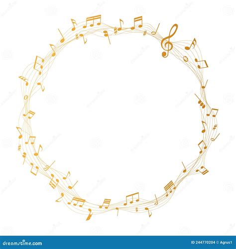 Gold Colored Vector Sheet Music Round Frame Musical Notes Melody On