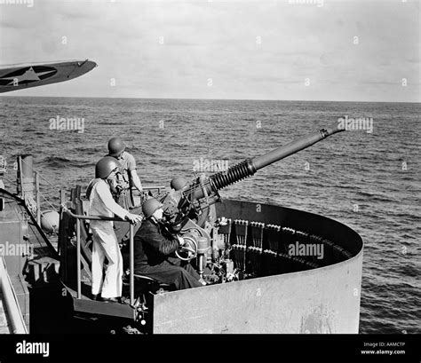 1940s World War Ii Bofors Anti Aircraft Gun Crew On Us Navy Aircraft