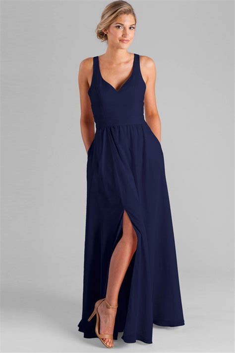 A Line Floor Length Slightly Pleated Bridesmaid Dresses Angrila