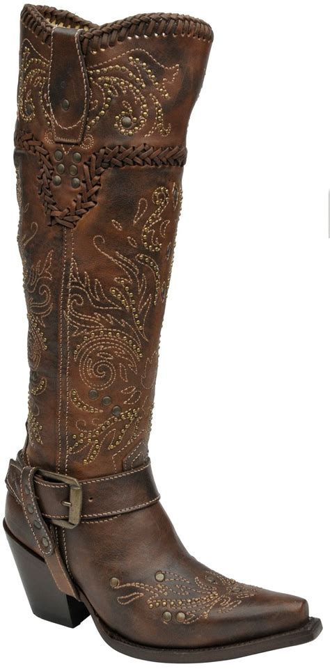 Corral Boots Womens Leather Tall Whip Stitch Brown 16in Cowgirl