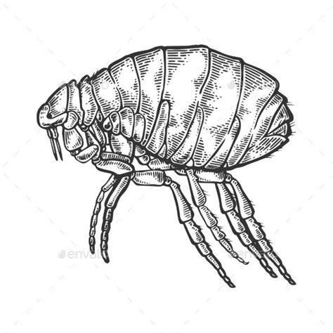 Flea Insect Parasite Engraving Vector Illustration