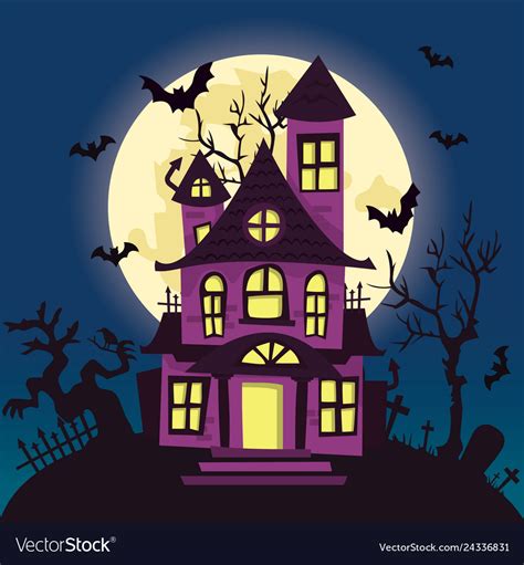 Cartoon Creepy Haunted House Halloween Night Vector Image