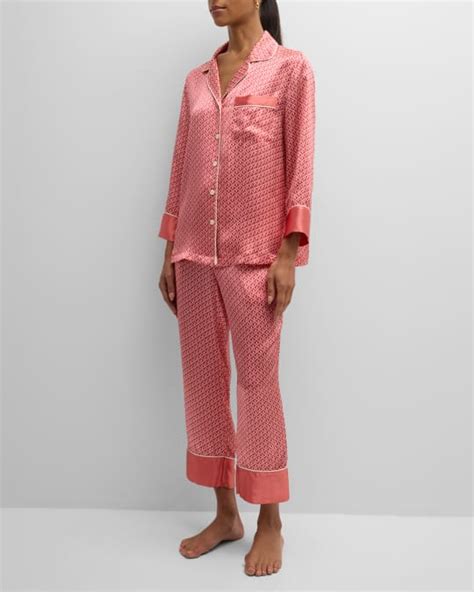 Neiman Marcus Printed Cropped Silk Charmeuse Pajama Set Neiman Marcus
