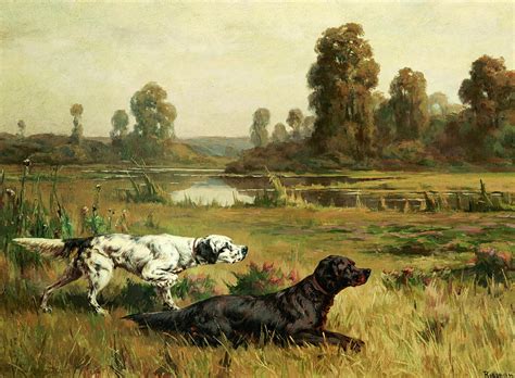 Gordon And English Setters In The Field Painting By Percival Leonard