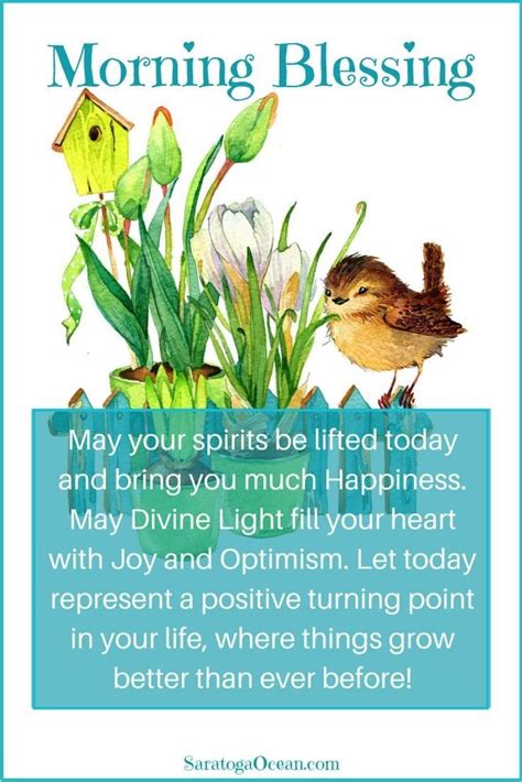 A Card With A Bird And Flowers On It Saying Morning Blessing May Your