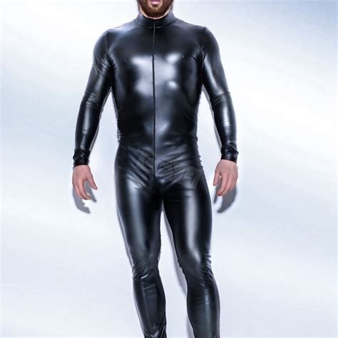 plus m xxxl strong men black pvc leather latex bodysuit top pu sexy zentai catsuit gay male