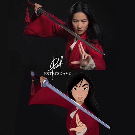 Mulan From Animated Movie In The Outfits Of Mulan 2020 Live Action