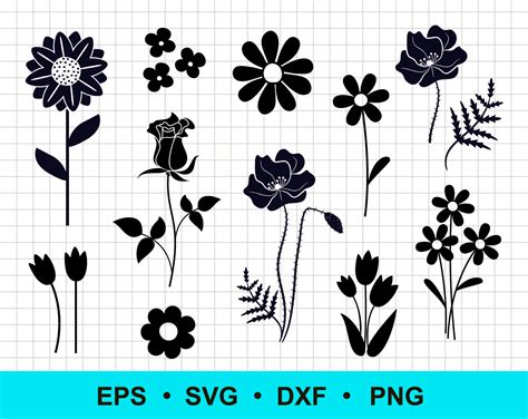 Flower SVG PNG DXF Eps Simple Flower Shape Cut Files Etsy