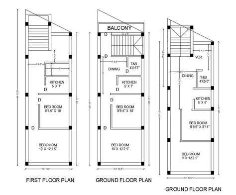 Bhk Row House Floor Plan Autocad File Cadbull