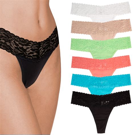 6 Pack Cotton Lace Thong Underwear For Women Soft Sexy Lingerie Panties